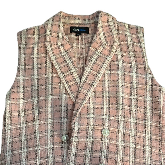 Alice Blue Tweed Pink Plaid Blazer Vest - Picture 4 of 4